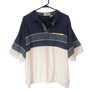Vintage CC Sport Banded Bottom Polo Dadcore Boxy Fit Navy/White Color Block 2X